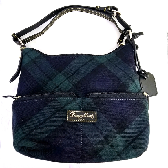 Dooney & Bourke Navy Green Plaid Tartan Bag Purse & Authentic paper - Picture 5 of 13